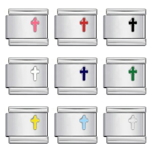 Fashion Colorful Foundation Cross Italian Stainless Steel Women <b>Men</b> Charm Jewelry Link Fit 9mm Bracelet Making DIY Accessories - Product Image 2