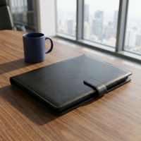 Porte-documents professionnel en cuir PU bleu format A4 avec bloc-notes et porte-klip