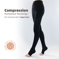 Collants de compression unisexes en nylon médical opaque noir 20-30 mmHg à bout ouvert pour varices