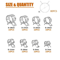 Kit de 80 colliers de serrage à ressort Mn65, revêtement Dacromet, qualité marine, résistants à la corrosion, pour fixation de tuyaux et flexibles