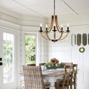 Lustre rustique à 5 lumières de style ferme, luminaire suspendu <span class=keywords><strong>en</strong></span> bois pour salle à manger, îlot de cuisine, salon, hall d'entrée - Product Image 2