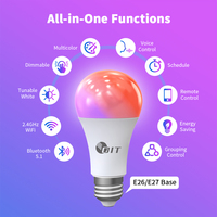 Bombilla LED inteligente RGB regulable con control de aplicación, enchufe E27, sincronización de música y función de temporizador para dormitorio y sala de estar