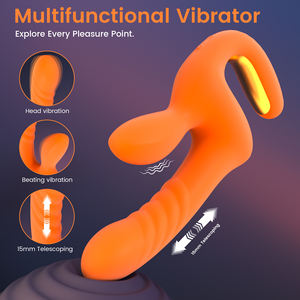 Lüks USB şarj edilebilir turuncu silikon su geçirmez IPx6 yapay penis kadın tavşan vibratör değnek G Spot emme klitoral stimülatör CE - Product Image 3
