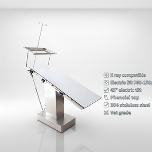 Table d'opération vétérinaire à rayons X EUR VET avec élévateur électrique, plateau en stratifié phénolique 1500x600mm, haute transmission 45 °   Inclinaison - Product Image 1