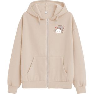 Sweat-shirt décontracté en coton avec fermeture éclair et motif chat kawaii pour femmes, avec poches - Product Image 1