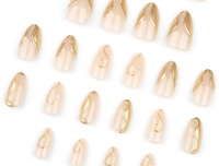 Vente en gros usine – 24 faux ongles en gel amande de haute qualité, glamour, 3D, dorés, couvrance totale