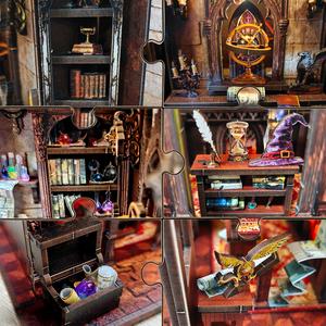Kit DIY <span class=keywords><strong>de</strong></span> niche à livres en bois, puzzle 3D maison miniature avec couvercle anti-poussière et lumière LED, insert créatif pour étagère, cadeau - Product Image 3