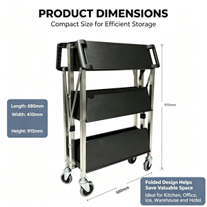 Carrito de Servicio Plegable de 3 Niveles Heavybao, Carro de Plástico Rodante Profesional para Ahorrar Espacio, para Hoteles, <span class=keywords><strong>Restaurantes</strong></span> y Servicios de Catering - Product Image 1