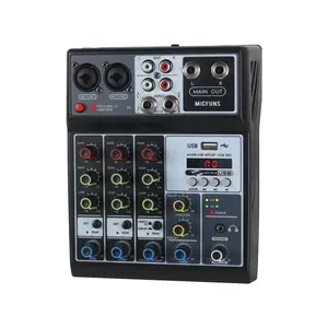 F4A Professional 4-channel audio DJ live console mixer, 48V Phantom Power with MP3 Bluetooth for Music Live Computer Recording