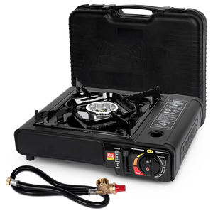 デュアルフューエルストーブ1-バーナー7650 BTU調整可能屋外調理プロパンブタンストーブアダプターホース付き - Product Image 1