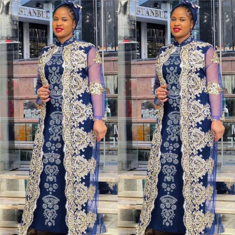 2023 robes africaines pour femmes printemps été africain à manches longues Polyester col rond longue robe Maxi robe Dashiki vêtements africains