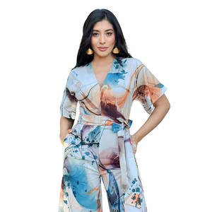 10383 Europe états-unis transfrontalier pour <span class=keywords><strong>Amazon</strong></span> printemps été imprimé femmes combinaison à <span class=keywords><strong>lacets</strong></span> taille col en v combinaisons - Product Image 4