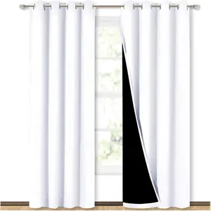 Bindi Luxury Thermal And Full-Light Blocking White With Black Lining Black Out Window Curtains For Room