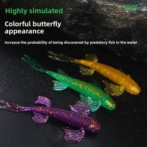 Leurre souple artificiel réaliste en silicone flottant en forme de ver avec ailes et queue de papillon scintillantes pour la pêche en eau douce et salée - Product Image 4