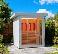 Salle de sauna infrarouge à spectre complet moderne avec construction en bois massif et matériaux écologiques