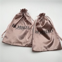 Pochette de rangement pour extensions de cheveux humains avec logo personnalisé sacs d'emballage pour perruque sacs à cheveux en satin de soie rose doré avec cordon de serrage pour faisceaux