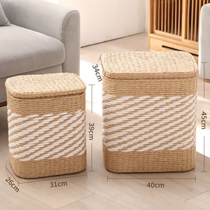 Wholesale Handwoven Rattan <strong>Storage</strong> Ottoman <strong>Bench</strong> with Lid Round <strong>Storage</strong> <strong>Basket</strong> for Bedroom Living Room - Product Image 2