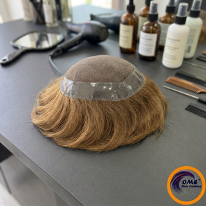 Prothèse capillaire indienne pour hommes en cheveux humains non-Remy, base monofilament, dentelle transparente, longue, noire, avec mèches mélangées, frange et baby hair - Product Image 1
