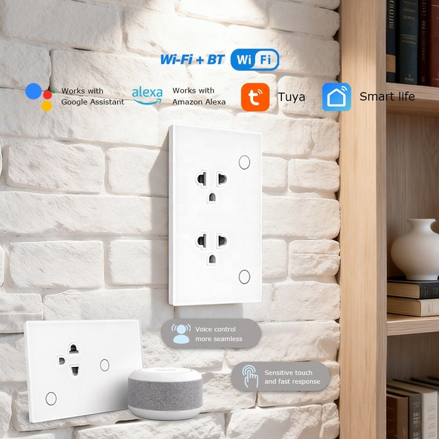 Thai US Type Wall Socket Wifi Smart Light Switch Tuya Plug Electrical Outlet Touch Glass Panel Intelligent Alexa Google Home