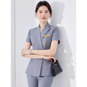 Women's Summer Lightweight Suit Set Short Sleeve Breathable Professional Office Wear Job Interview Elegant Style Worsted Fabric - Product Image 4