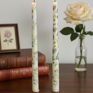 Elegant Meadow Floral Taper <b>Candle</b> <b>Set</b> (<b>Set</b> of 2) in Soy & Paraffin Wax Smokeless for Home Decor Christmas & Special Occasions - Product Image 1