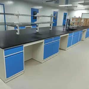 Mesa de Isla de resina fenólica para muebles de laboratorio de encimera antiácido con estante de reactivos
