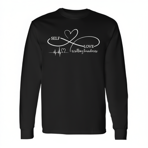 T-shirt vintage rétro à manches longues avec message sur l'amour-propre et la définition des limites, style promotionnel vintage rétro - Product Image 2