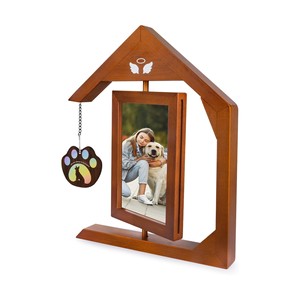 Solid <b>Wood</b> Pet Photo Frame House Shape Rotating Tabletop For Dog <b>Cat</b> Lovers Memorial Keepsake Decor - Product Image 5