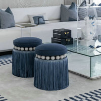 Pouf ottoman moderne style ferme avec franges, tabouret en suède, chaise pouf à pompons, banc à chaussures élégant pour salon