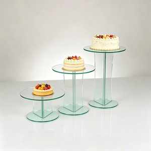 Set di 3 Alzate Rotonde <span class=keywords><strong>in</strong></span> Acrilico Trasparente Verde <span class=keywords><strong>Vetro</strong></span> per Torte, Buffet, Cibo e Dessert, Ideali per Matrimoni e Feste - Product Image 6
