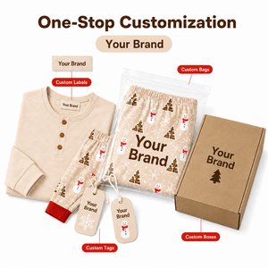 Custom <strong>Christmas</strong> Snowman Print Beige Henley Family Matching <strong>Pjs</strong> Set Elastic Waist 180g Polyester Sleepwear Men Women <strong>Kids</strong> - Product Image 3