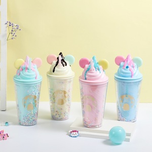 Awaii-taza fría de doble pared para beber zumo para niños y niñas, vaso de helado de plástico reutilizable sin BPA a prueba de fugas con pajita, 450mL - Product Image 2