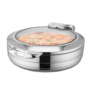 Plat de service en acier inoxydable à fond induction avec diamètre de 36 cm et verre trempé plus large pour hôtel et restaurant 6,0 litres - Product Image 1