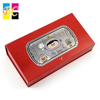 Boîte cadeau magnétique rouge, emballage de boîtes cadeaux à couvercle rabattable, impression mignonne d'astronaute, dessin animé de vaisseaux spatiaux pour la papeterie des enfants