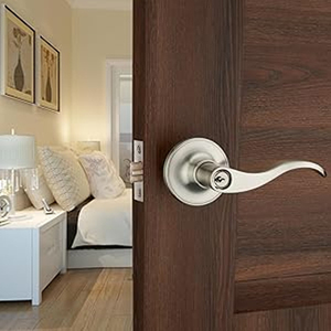 Kenop Pintu Interior Satin Nickel Model Gelombang untuk Kamar Tidur dan Gudang Desain Modern Pemasangan Mudah - Product Image 4