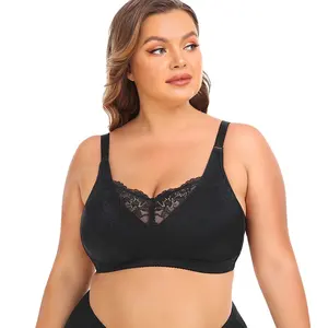 Alta Qualidade Tamanho Grande Sexy Lace Bra Mulheres Sem Fio Push Up Side Breast Redução de Tamanho Grande Sutiã Esportivo