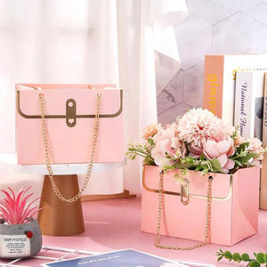 Custom Logo Flower Paper <b>Gift</b> Bag with Metal Chain Storage Bucket Florist Handbag <b>Wedding</b> Party Birthday Craft <b>Wrap</b> Packaging - Product Image 2