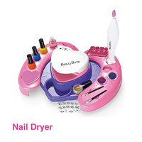 Table de rangement pour maquillage de vernis à ongles pour enfants Kit de salon avec outil de manucure, autocollants pour sèche-ongles à poudre pailletée pour filles