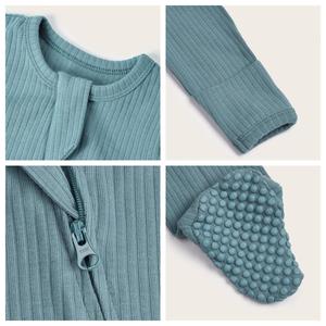 新生儿春季棉氨纶长袖实心脚拉链连身衣婴儿睡衣 - Product Image 3