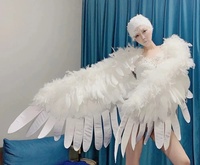 Costume d'ailes de plumes blanches pour scène féminine Performance Bar Gogo Party Show Nightclub Dance Wear pour adultes