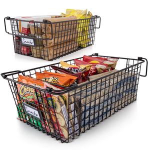 Large Metal Food Baskets 2 Pantry Storage Bins Organization Stackable XL Wire Baskets For Pantry Storage