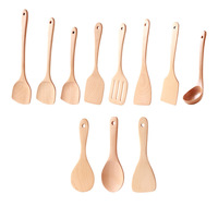 Ensemble de 12 ustensiles de cuisine en bois de hêtre, spatule et cuillère en bois naturel, résistants à la chaleur, pour poêles antiadhésives