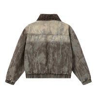 Veste d'hiver en coton denim avec col en laine pour hommes, veste de moto style désert, délavé et épaissi, nouvelle collection 2024