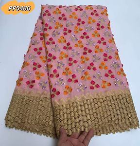 2025 saf pamuk nijerya İsviçre isviçre vual dantel yüksek kalite afrika pamuk pembe işlemeli pamuk dantel elbise bayanlar - Product Image 1