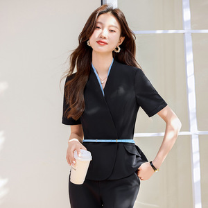 Women's Black Business Suit Set Short Sleeve Hotel Uniform Summer 2025 Polyester Material - Product Image 4