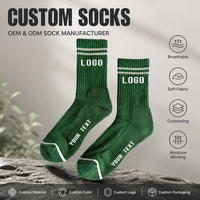 Chaussettes de sport athlétiques mi-mollet en maille tricotée respirante avec logo personnalisé, en coton, nylon et élasthanne, vertes, pour la course et l'entraînement en salle de sport