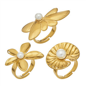 <b>Custom</b> <b>Ring</b> Bulk Non Tarnish 316L Stainless Steel 14k 18k Gold Plated Fine Flower Pearl <b>Ring</b> for Women - Product Image 4
