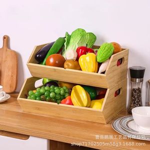 Wooden <b>Storage</b> <b>Tray</b> Rectangle Stackable With Handles For Kitchen Food Container Unfinished Standing Type - Product Image 1