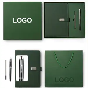 Custom Logo A5 Pu Lederen Omslag Dagboek Planners Business Aangepaste Notebooks Cadeau Set Met Pen