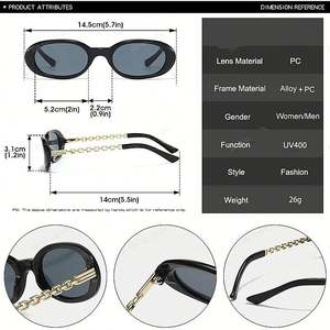 Gafas de Sol Personalizadas con Logotipo 2025, Montura Pequeña, Estilo Punk, para Hombre y Mujer, Protección UV400, Patillas de Cadena Metálica, Forma Ovalada - Product Image 6